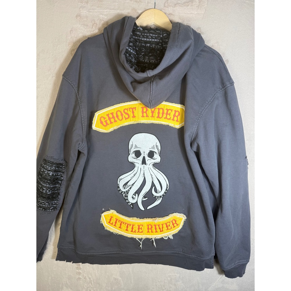 Alchemist Ghost Ryder Little River Distressed Zip Hoodie Mens XL Grey Cotton USA